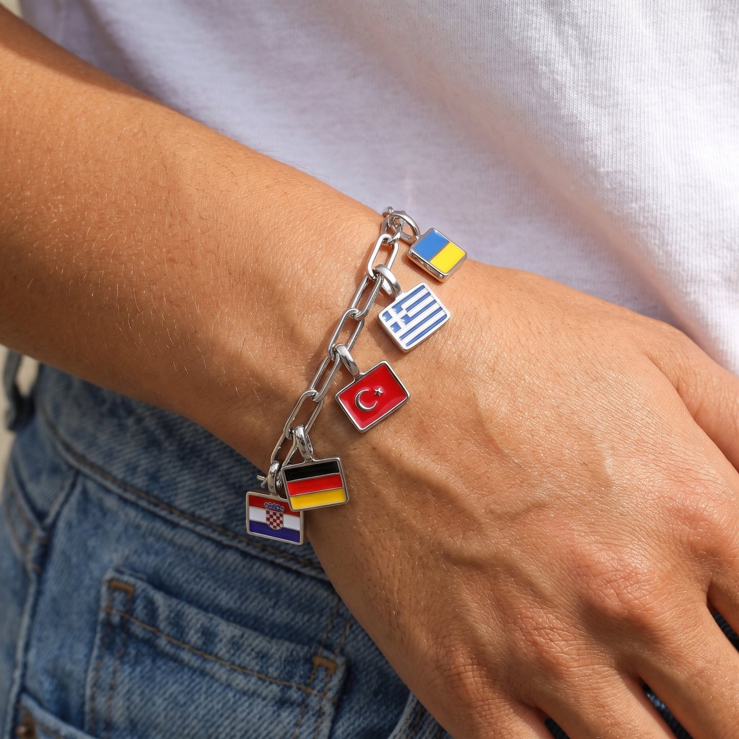 Pulsera con Charms de Países – Plata
