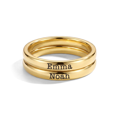 Anillo fino apilable con nombre – oro – 2 anillos apilados