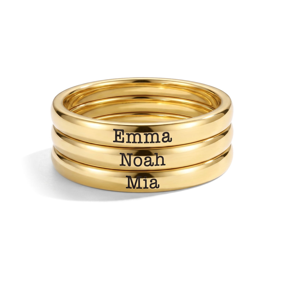 Anillo fino apilable con nombre – oro – 3 anillos apilados