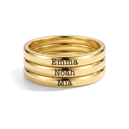 Anillo fino apilable con nombre – oro – 3 anillos apilados