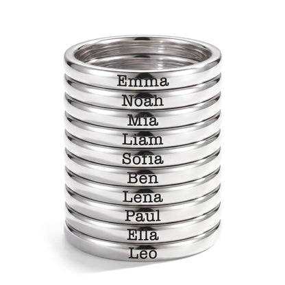 Anillo fino apilable con nombre – plata – 10 anillos apilados