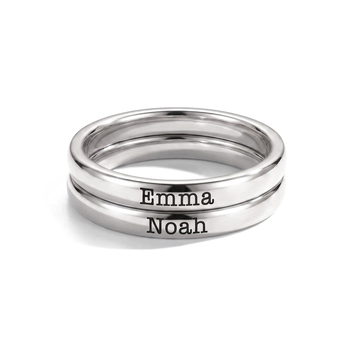 Anillo fino apilable con nombre – plata – 2 anillos apilados