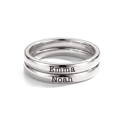 Anillo fino apilable con nombre – plata – 2 anillos apilados