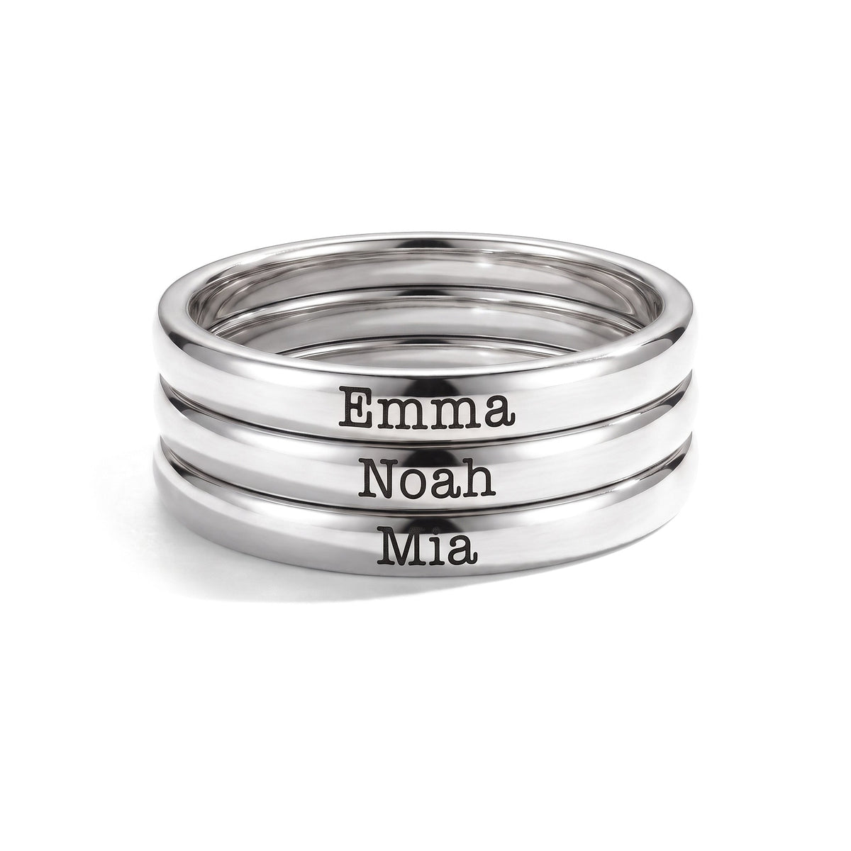 Anillo fino apilable con nombre – plata – 3 anillos apilados
