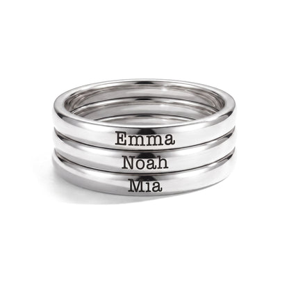 Anillo fino apilable con nombre – plata – 3 anillos apilados