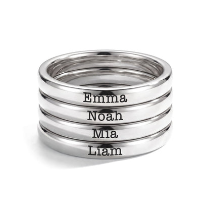 Anillo fino apilable con nombre – plata – 4 anillos apilados