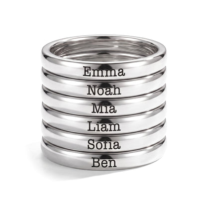 Anillo fino apilable con nombre – plata – 6 anillos apilados